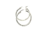 Sterling Silver Rhodium Plated Twist Style Hoop Diamond Cut Earrings (2x20mm)