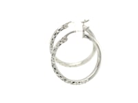 Sterling Silver Rhodium Plated Twist Style Hoop Diamond Cut Earrings (20mm)