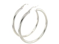 Sterling Silver Rhodium Plated Large Polished Classic Hoop Earrings (3x40mm)