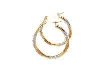 Tri-Color Hoop Earrings with Diamond Cut Accents in 14k Gold(2x15mm)