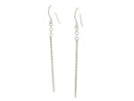 14k White Gold Long Bar Diamond Cut Drop Earrings