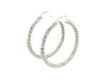 Sterling Silver Faceted Motif Large Hoop Earrings with Rhodium Plating(4x25mm)