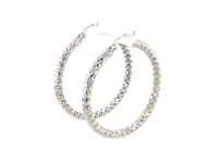 Sterling Silver Faceted Motif Large Hoop Earrings with Rhodium Plating(4x25mm)