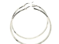 Ridge Textured Hoop Earrings in Sterling Silver(2x50mm)