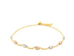 14k Tri-Color Gold Textured Oval Station Lariat Style Bracelet