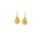 14k Yellow Gold Honeycomb Texture Large Teardrop Drop Earrings