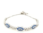 Sterling Silver Adjustable Enameled Evil Eye Bracelet with Cubic Zirconias (6.50 mm)