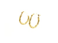 14k Yellow Gold Hoop Earrings in Textured Polished Style 