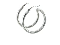 Sterling Silver Rhodium Plated Polished Look Hoop Earrings (25mm)