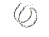 Sterling Silver Rhodium Plated Polished Look Hoop Earrings (3x25mm)