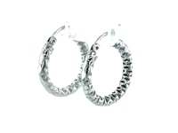 Sterling Silver Polished Rhodium Plated Faceted Hoop Style Earrings