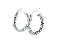 Sterling Silver Polished Rhodium Plated Faceted Hoop Style Earrings(3x15mm)