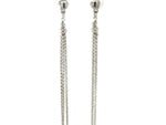 Long Chain Tassel and Textured Bar Drop Earrings in Sterling Silver