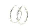 Sterling Silver Hammered Style Hoop Earrings with Rhodium Plating (4x30mm)