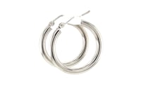 14k White Gold Polished Hoop Earrings (3x25mm)