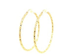 14k Yellow Gold Patterned Hoop Earrings with Twist Design(2x45mm)