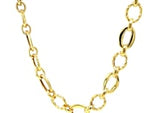 Shiny and Textured Oval Link Necklace in 14k Yellow Gold