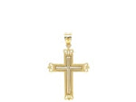 14k Two-Tone Gold Cross Pendant with an Ornate Budded Style