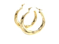 14k Yellow Gold Graduated Textured Hoop Earrings (1 inch Diameter)