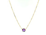 14k Yellow Gold 17 inch Necklace with Round Amethyst