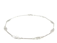 14k White Gold Anklet with Fancy Diamond Shape Filigree Stations