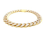 14k Two Tone Gold 8 1/4 inch Curb Chain Bracelet with White Pave (9.50 mm)