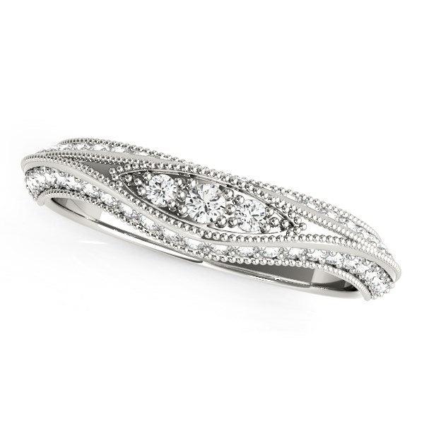 14k White Gold Curved Antique Style Diamond Wedding Ring (1/3 cttw) - Justin Kyne Brand