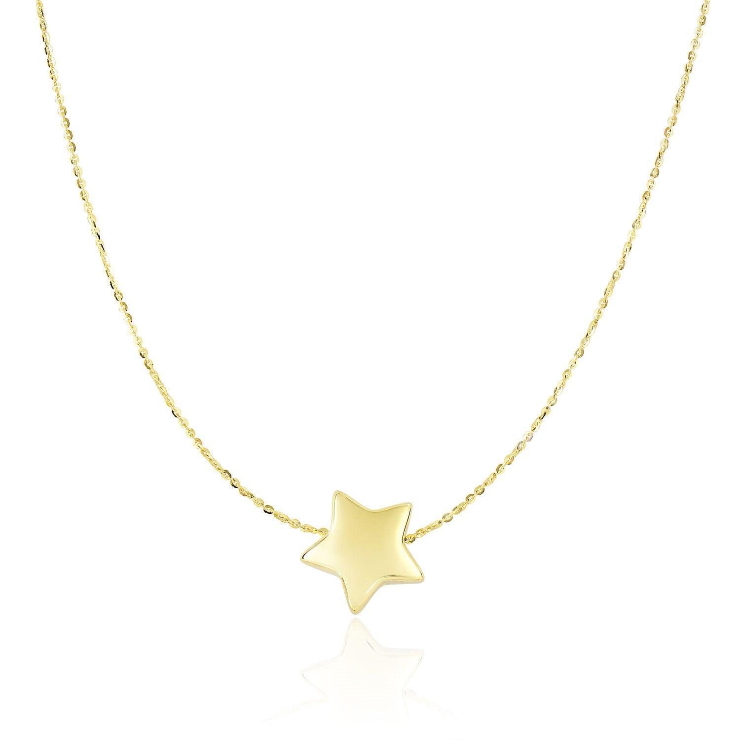 14k Yellow Gold Necklace with Shiny Puffed Sliding Star Charm - Justin Kyne Brand