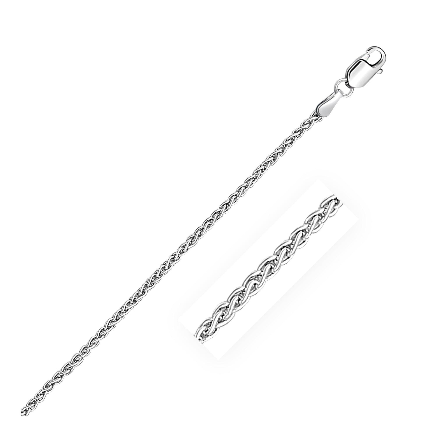 2.2mm Sterling Silver Rhodium Plated Wheat Chain