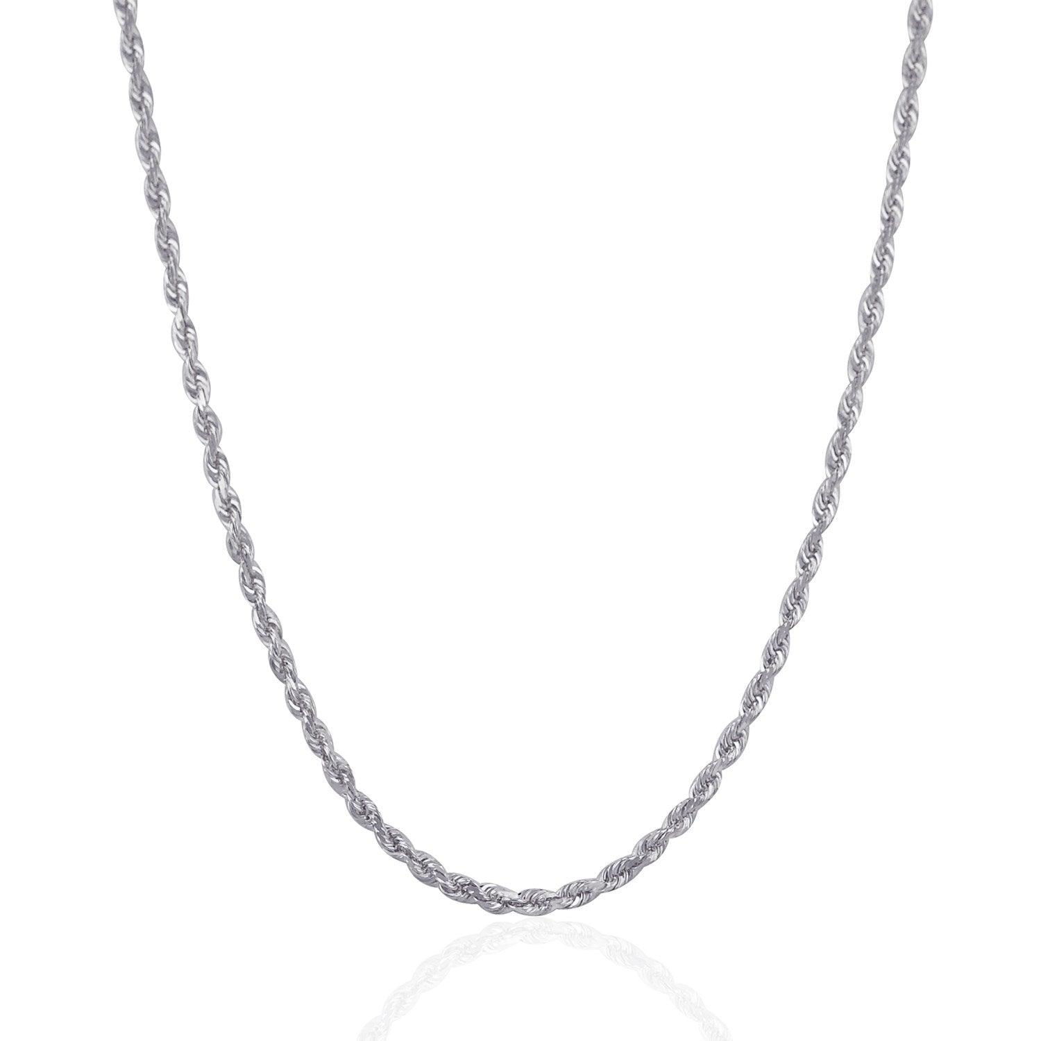 3.0mm 14k White Gold Solid Diamond Cut Rope Chain