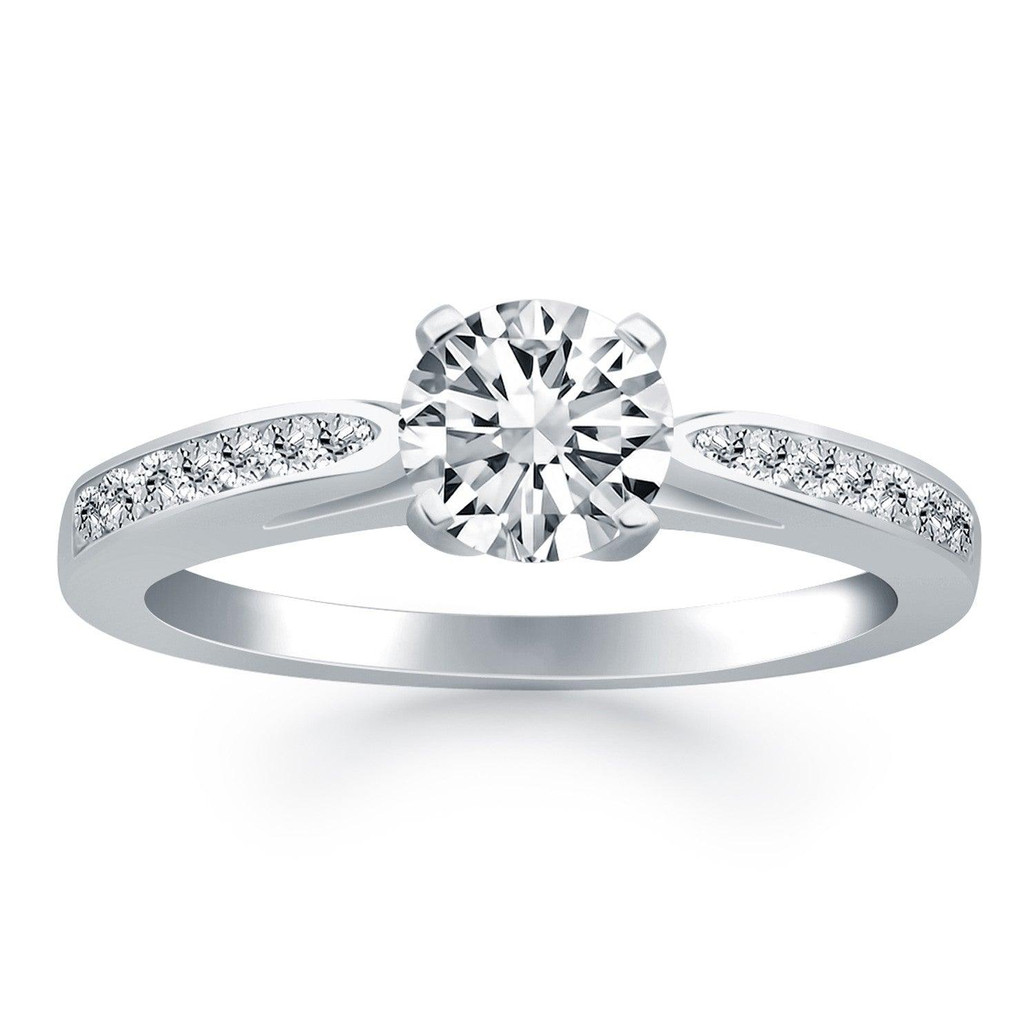 14k White Gold Cathedral Engagement Ring Mounting with Pave Diamonds