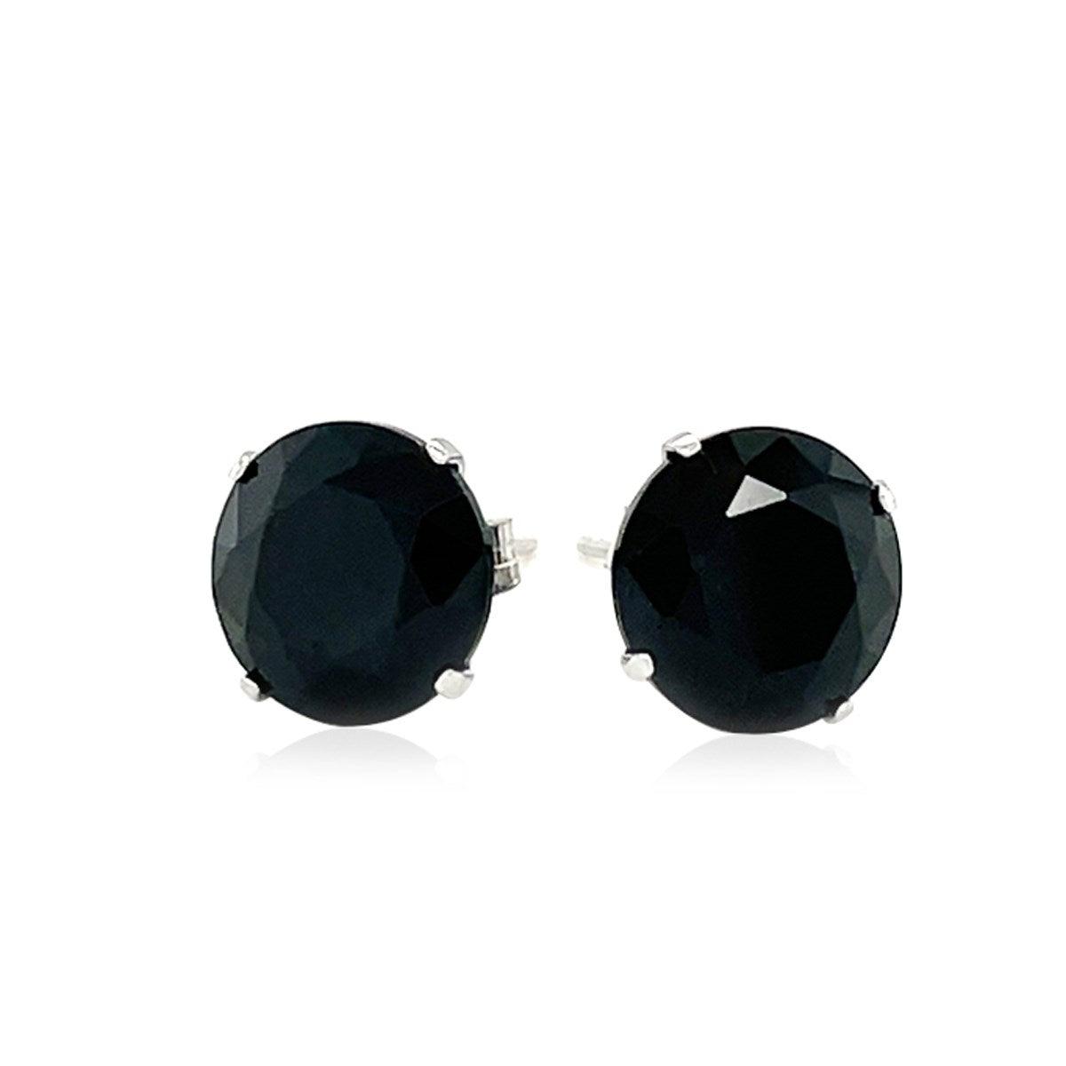 14k White Gold 8.0mm Round Black CZ Stud Earrings