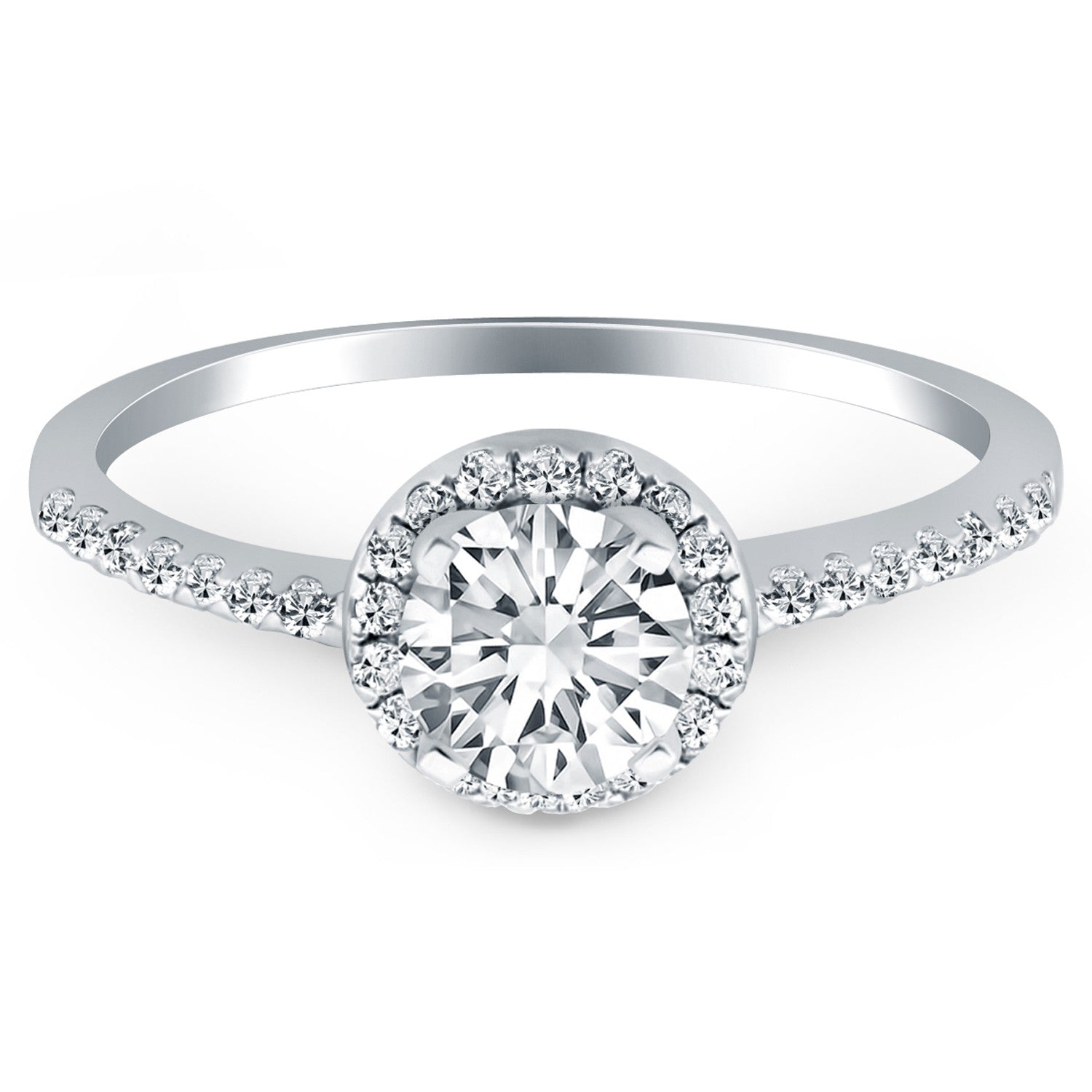 14k White Gold Diamond Halo Collar Engagement Ring Mounting