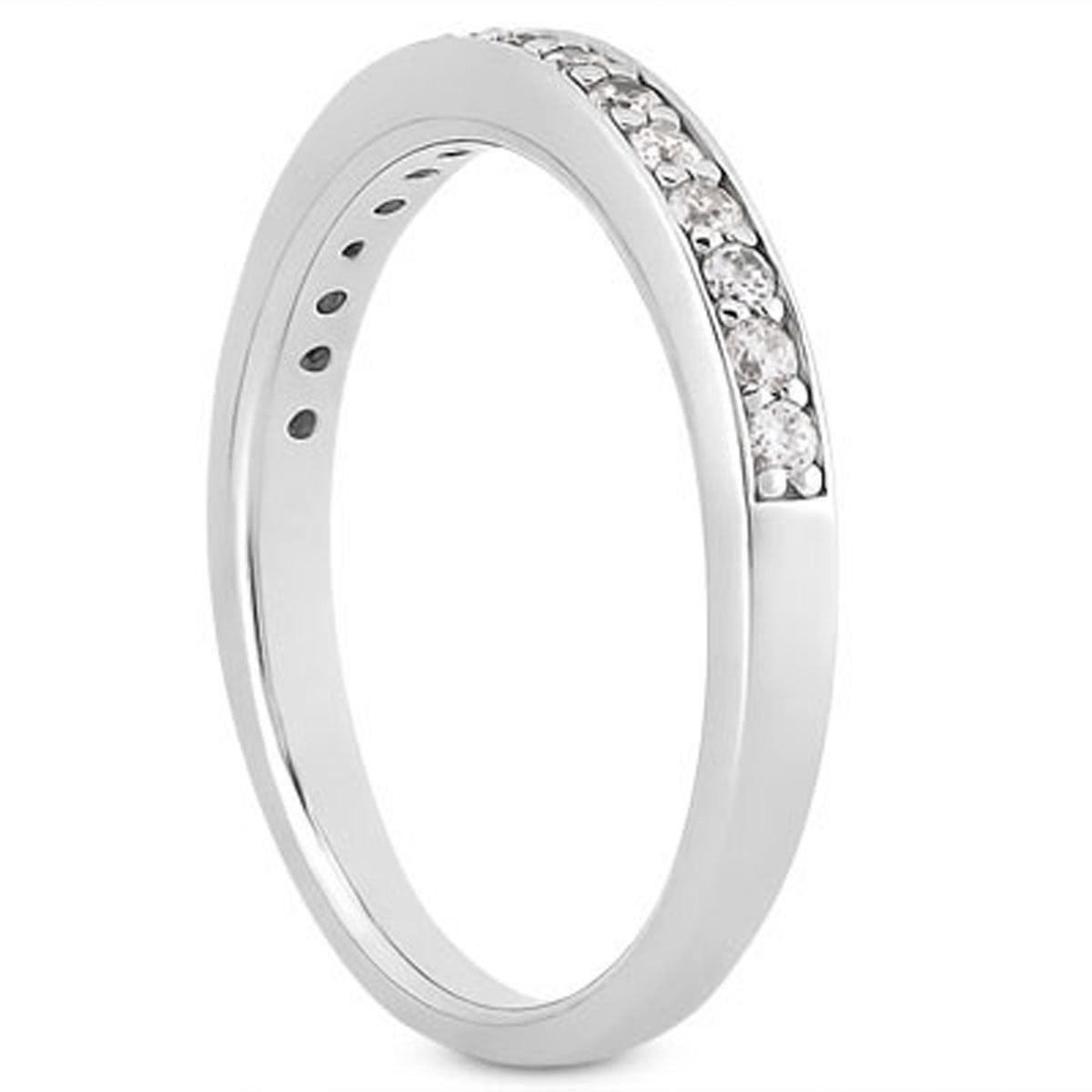 14k White Gold Pave Diamond Wedding Ring Band Set 1/2 Around