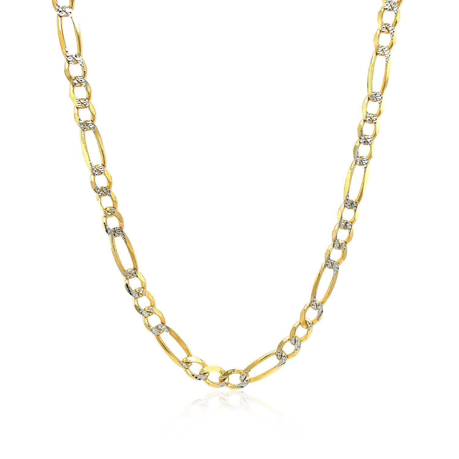 4.0mm 14K Yellow Gold Solid Pave Figaro Chain