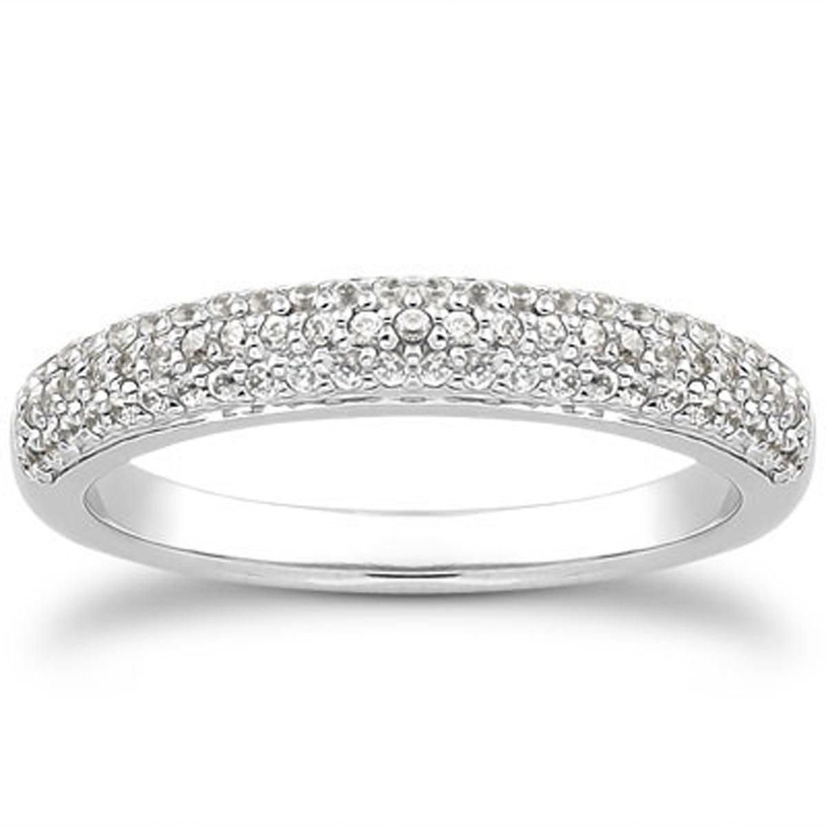 14k White Gold Triple Multi-Row Micro- Pave Diamond Wedding Ring Band