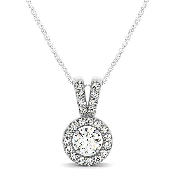 Round Pendant with Split Bail and Diamond Halo in 14k White Gold (3/4 cttw)