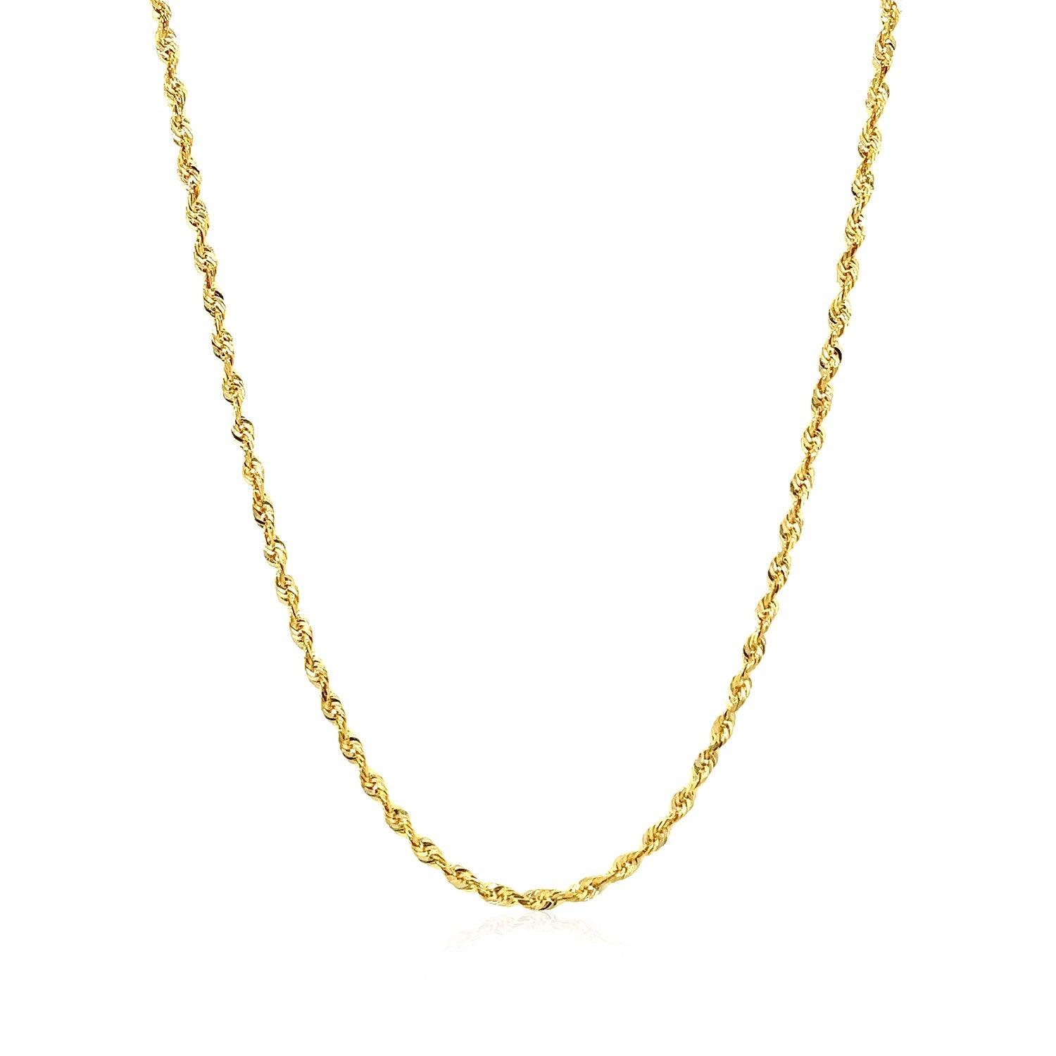 2.0mm 14k Yellow Gold Solid Diamond Cut Rope Chain