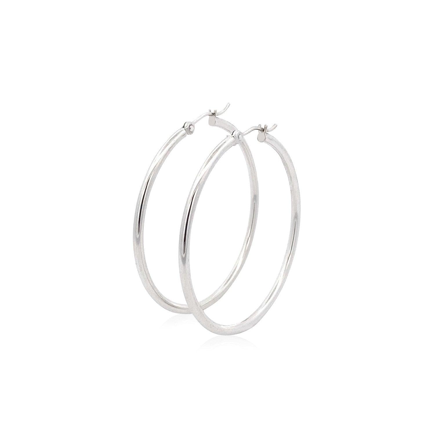 14k White Gold Polished Hoop Earrings (40 mm)