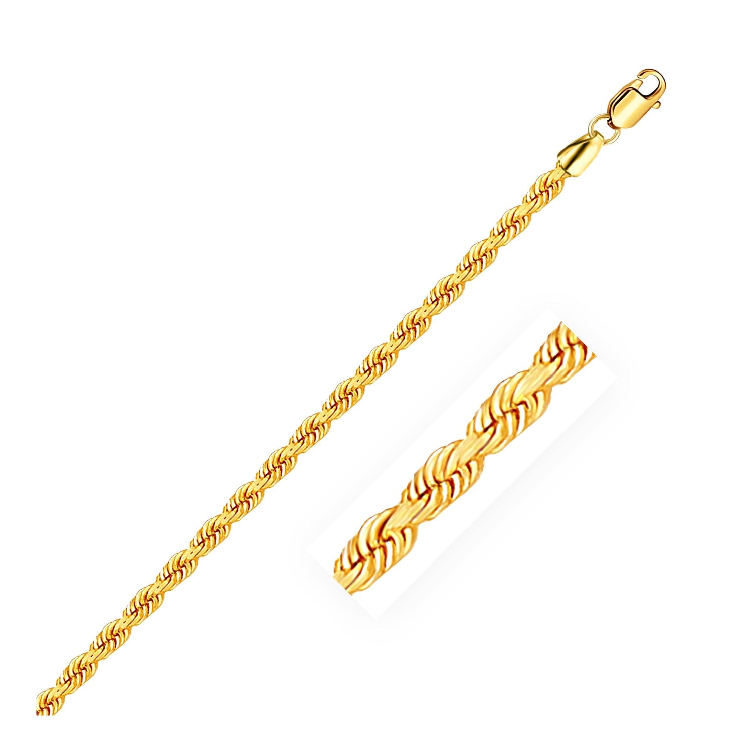 3.0mm 14k Yellow Gold Solid Rope Chain