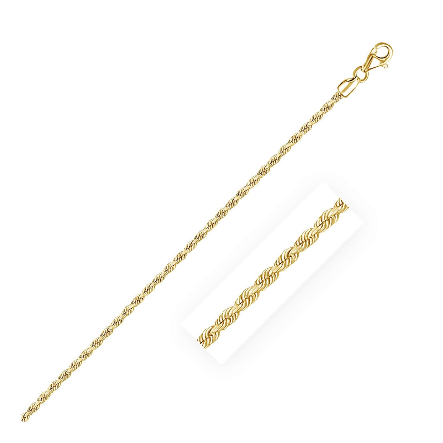 2.25mm 10k Yellow Gold Solid Diamond Cut Rope Chain