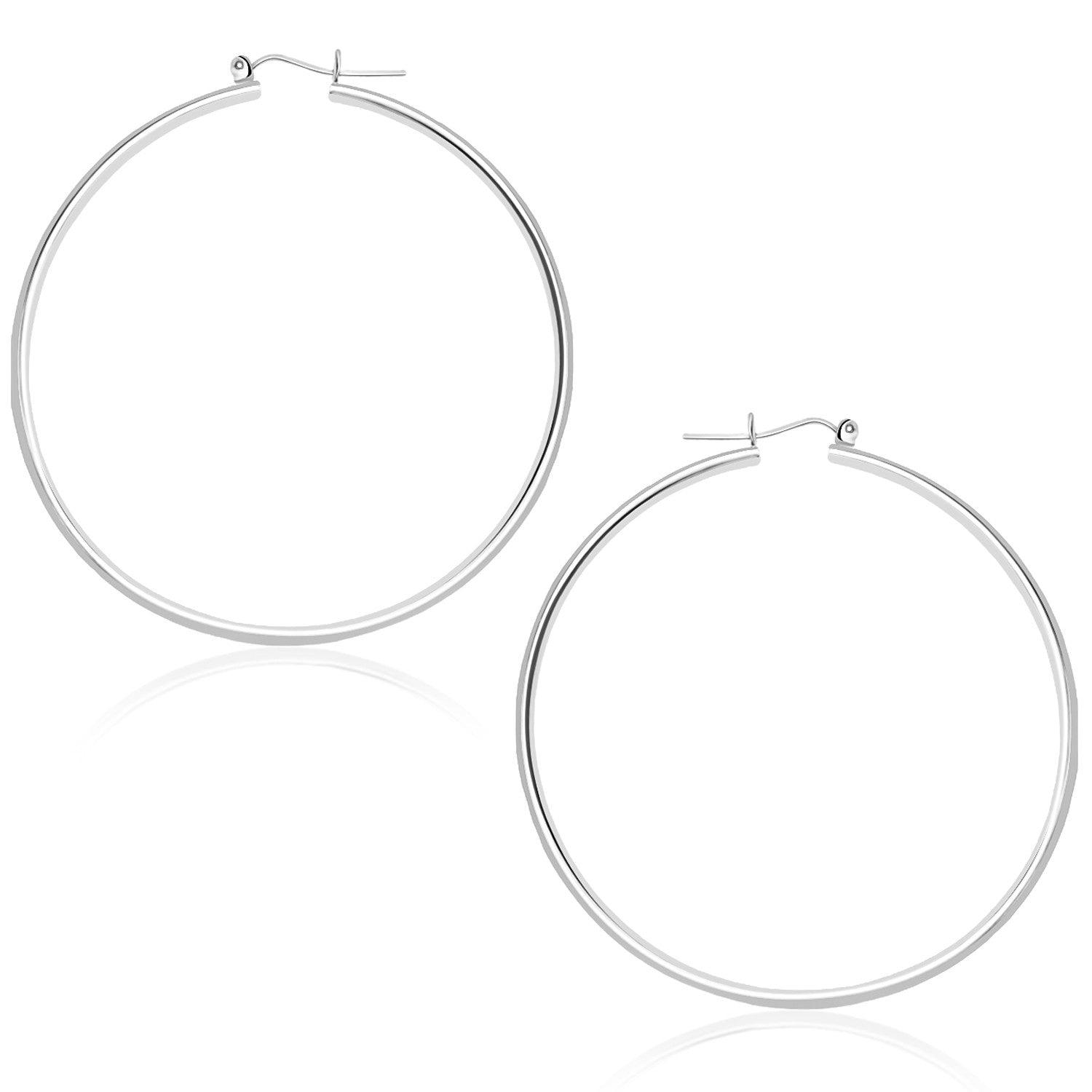 14k White Gold Polished Hoop Earrings (45 mm)