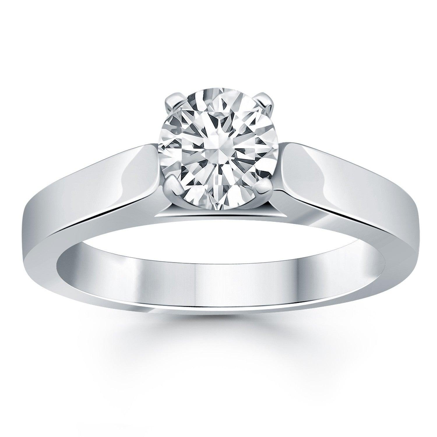 14k White Gold Wide Cathedral Solitaire Engagement Ring Mounting