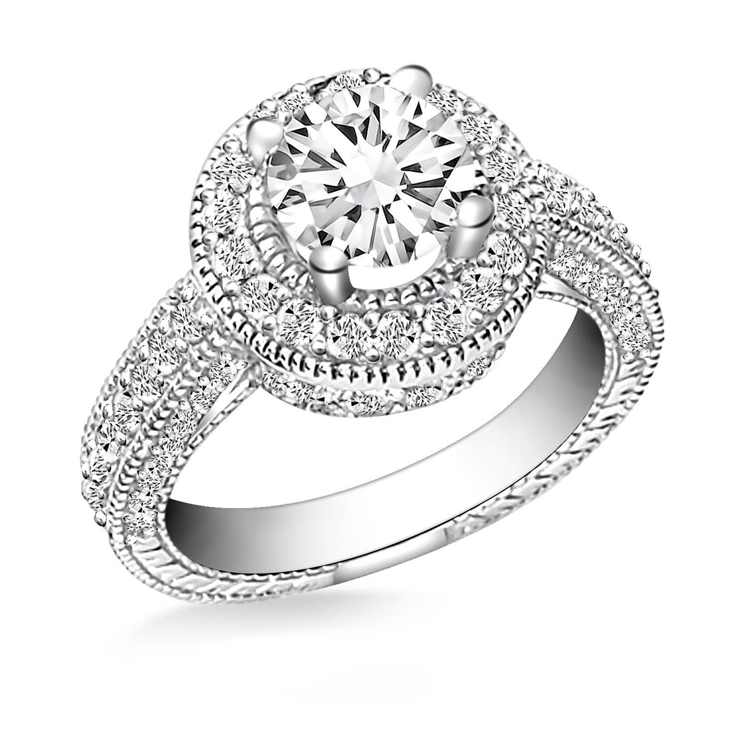 14k White gold Vintage Halo Diamond Semi-Mount