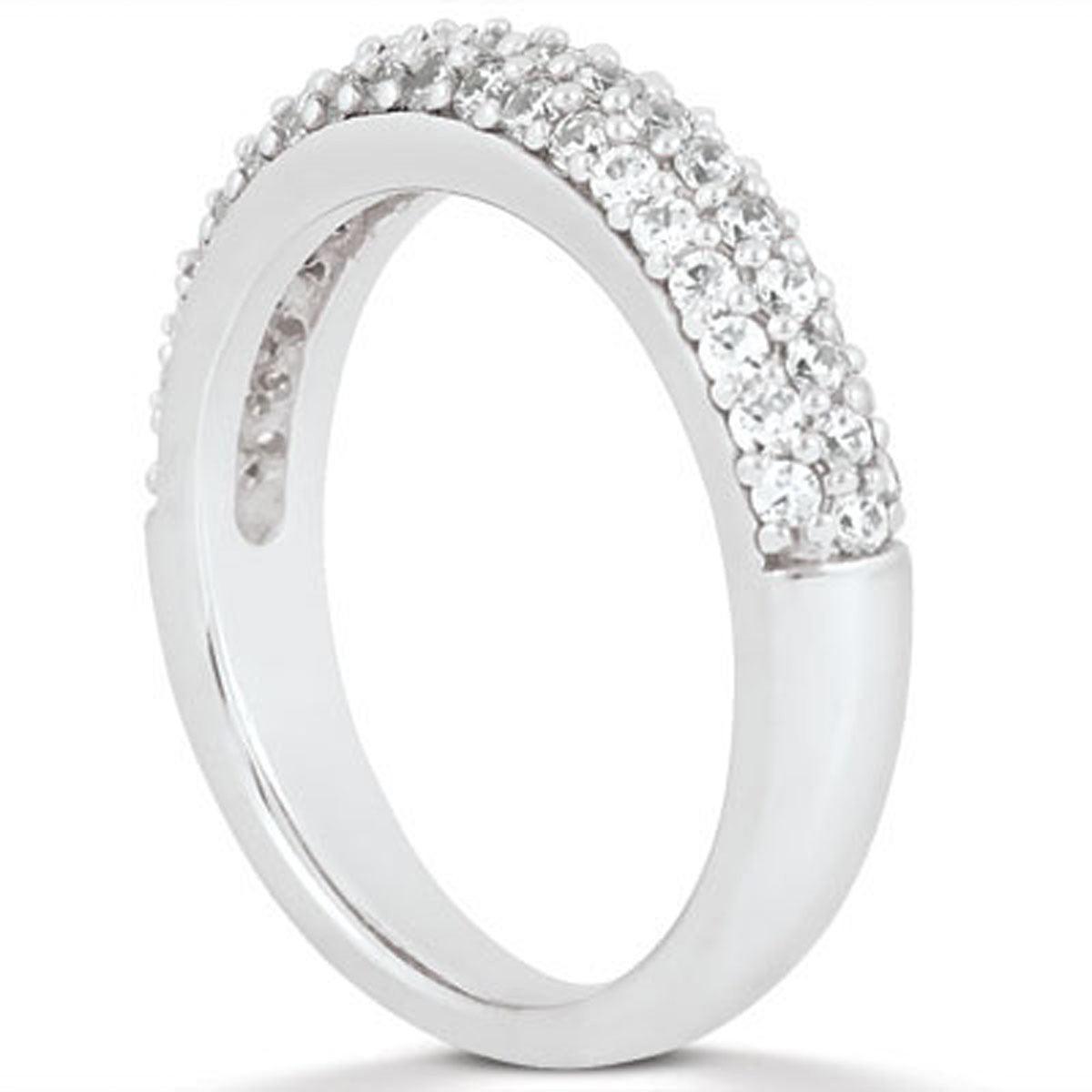 14k White Gold Triple Multi-Row Micro- Pave Diamond Wedding Ring Band