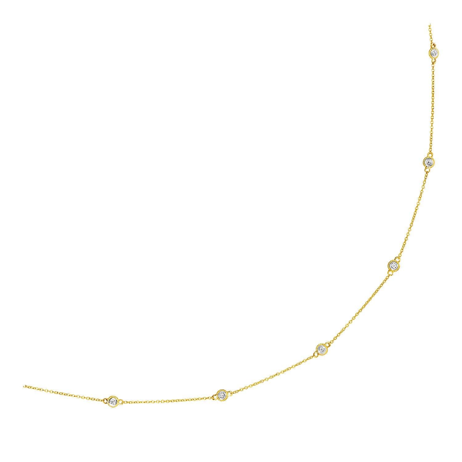 14k Yellow Gold Station Necklace with Round Diamonds