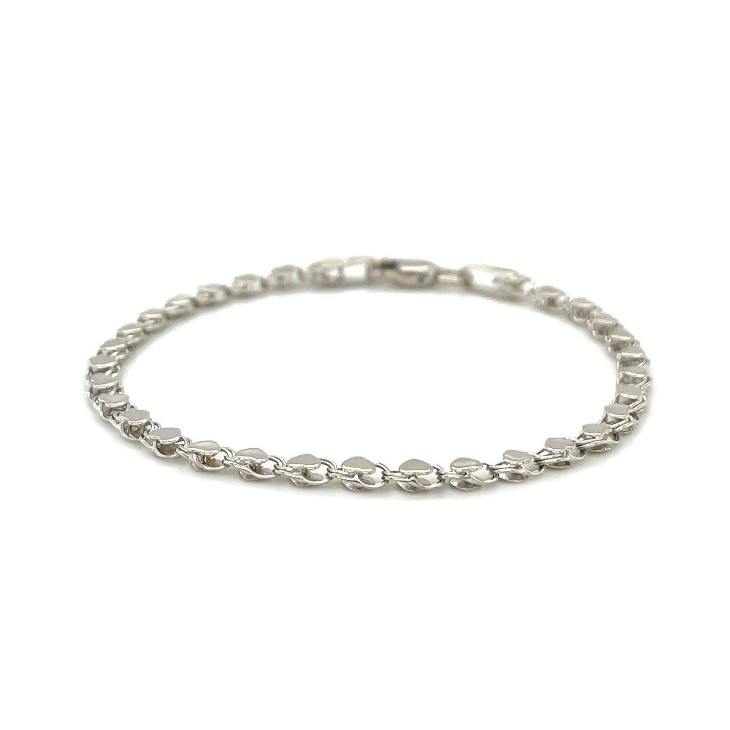 2.9mm 14k White Gold Heart Anklet