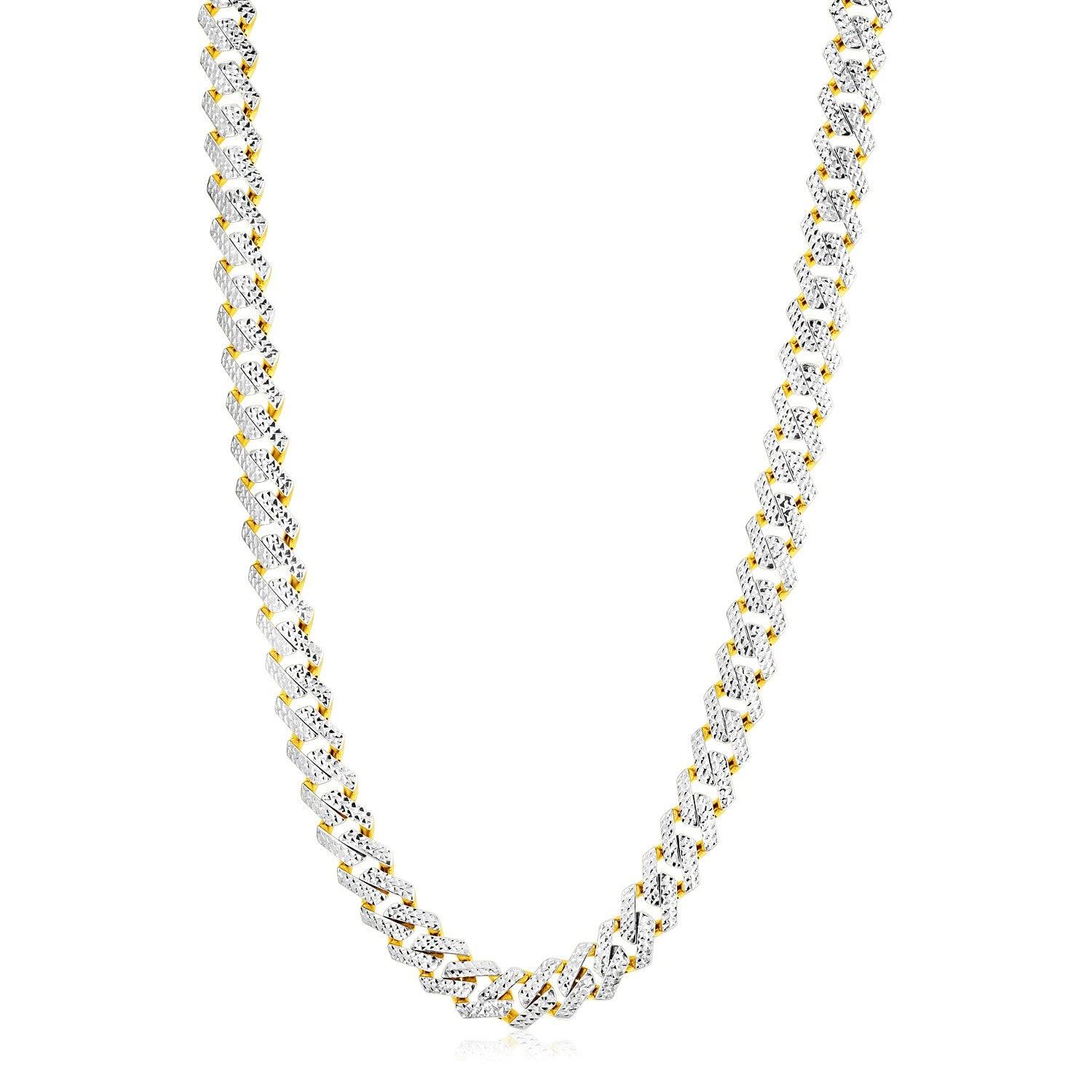 14k Yellow Gold White Pave High Polish Modern Lite Edge Chain (11.5mm)