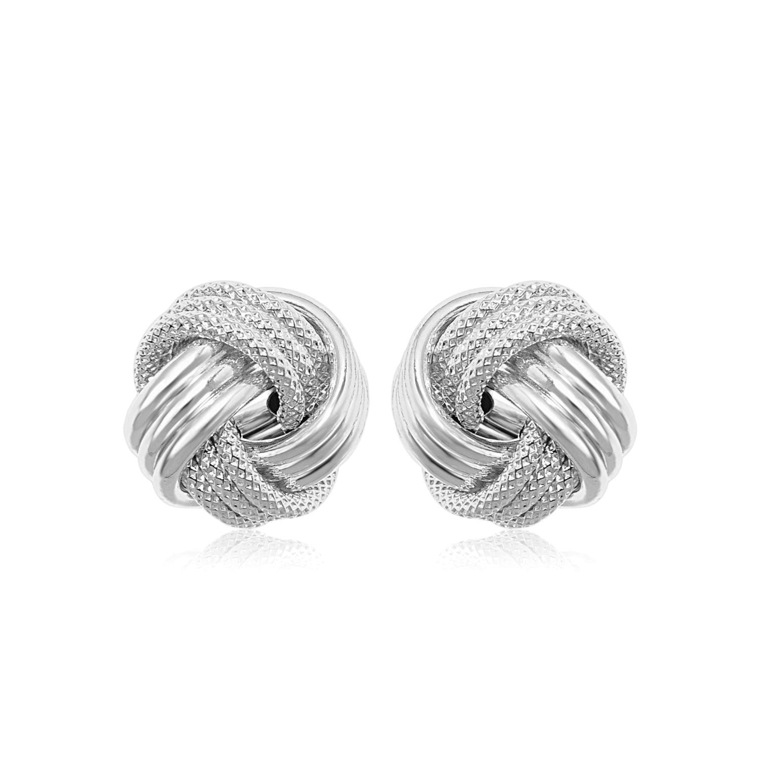 14k White Gold Love Knot with Ridge Texture Earrings