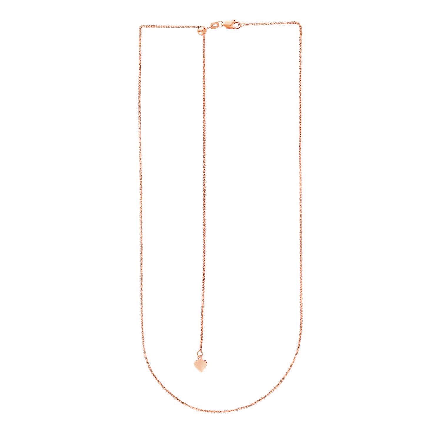 14k Rose Gold Adjustable Wheat Chain 1.0mm